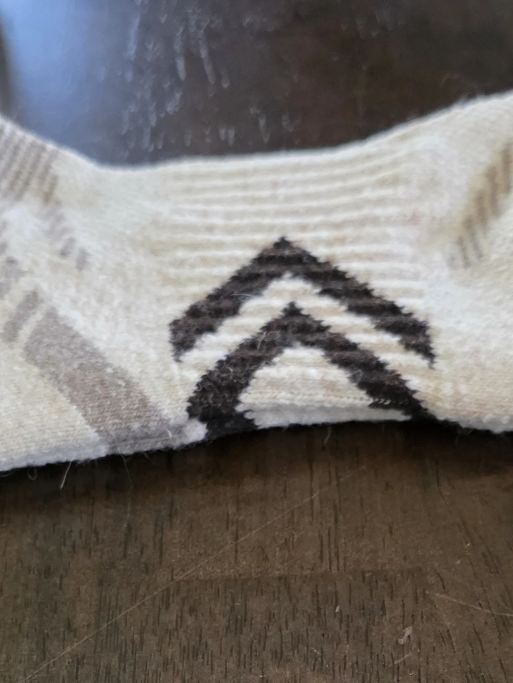 Men's Casual Crew Socks - Neutral Geo Pattern in Gray, Black, Beige, Cream.